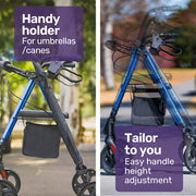 4 Wheel Lightweight Rollator Walker, Aluminium Frame, Seat, Carry Bag, for Seniors, Blue