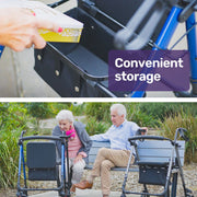 4 Wheel Lightweight Rollator Walker, Aluminium Frame, Seat, Carry Bag, for Seniors, Blue