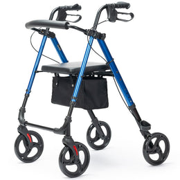 4 Wheel Lightweight Rollator Walker, Aluminium Frame, Seat, Carry Bag, for Seniors, Blue