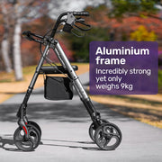 4 Wheel Lightweight Rollator Walker, Aluminium Frame, Seat, Carry Bag, for Seniors, Titanium Style
