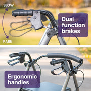 4 Wheel Lightweight Rollator Walker, Aluminium Frame, Seat, Carry Bag, for Seniors, Titanium Style