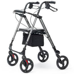 4 Wheel Lightweight Rollator Walker, Aluminium Frame, Seat, Carry Bag, for Seniors, Titanium Style
