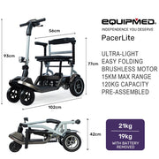 Ultra-Lightweight Folding Electric Mobility Scooter, 19kg with Battery Removed, 120kg Capacity, Long Range, Brushless Motor, Portable