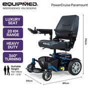 Heavy Duty Electric Wheelchair, Up to 20km Range, Ultra-Comfortable, Great Turning Circle, Safe Stable Non-Slip Anti-Roll Back Power Chair, Blue