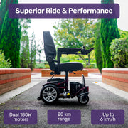 Heavy Duty Electric Wheelchair, Up to 20km Range, Ultra-Comfortable, Great Turning Circle, Safe Stable Non-Slip Anti-Roll Back Power Chair, Red