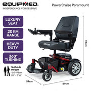 Heavy Duty Electric Wheelchair, Up to 20km Range, Ultra-Comfortable, Great Turning Circle, Safe Stable Non-Slip Anti-Roll Back Power Chair, Red