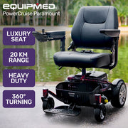 Heavy Duty Electric Wheelchair, Up to 20km Range, Ultra-Comfortable, Great Turning Circle, Safe Stable Non-Slip Anti-Roll Back Power Chair, Red