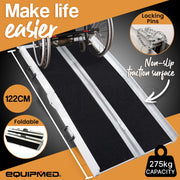 122cm Portable Folding Aluminium Access Ramp, Black Ultra-Grip, for Wheelchair, Mobility Scooter