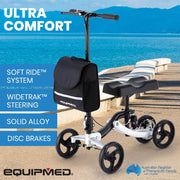 Premium Knee Walker Scooter, WideTrak steering, Suspension, Disc Brakes, Silver