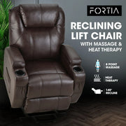 FORTIA Electric Massage Recliner Lift Heat Chair for Elderly Aged Care, Dark Crimson